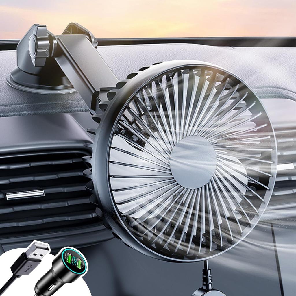 SMARTABL Car Fan, Car Fan, Cigarette Lighter Socket / USB, 2025 New Type, Suction