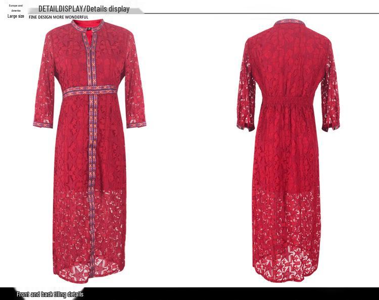 Vestido Cheongsam Étnico de Talla Grande con Cuello en V y Cintura Elástica - Estilo Retro Bohemio para Primavera y Otoño