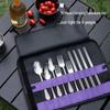 Waterproof Outdoor Camping Cutlery Set: 304 Stainless Steel Knife, Fork, Spoon, Chopsticks, and Egg Roll Storage Bag