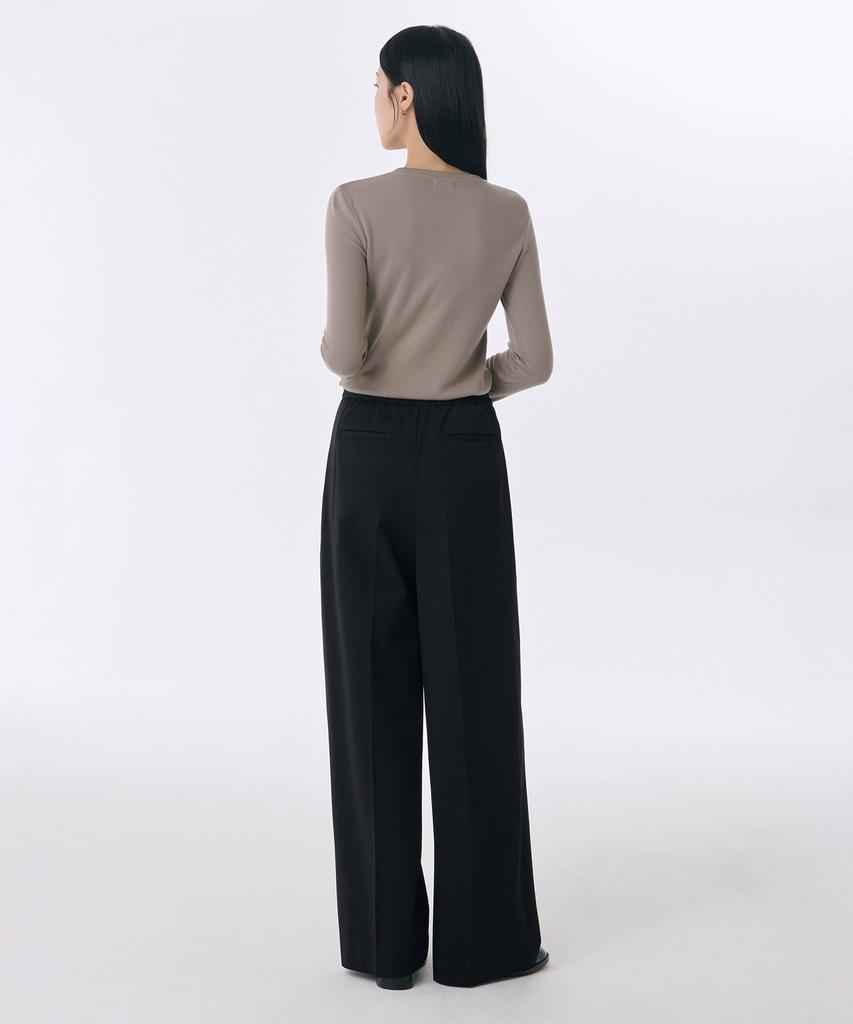 MUSINSA STANDARD WOMAN Women'S Heavyweight Fleece-Lined Two-Pleat Wide Elastic Slacks [Black]