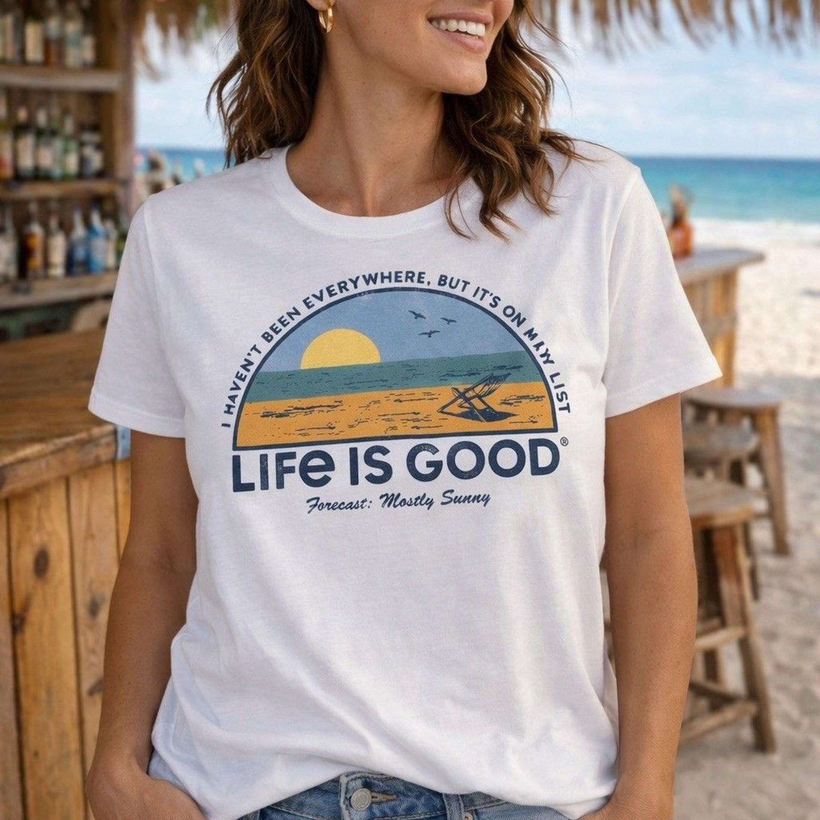 Life is Good Cool Tee T-Shirt Unisex 2XL White Travel Graphic Classic Fit 2XL