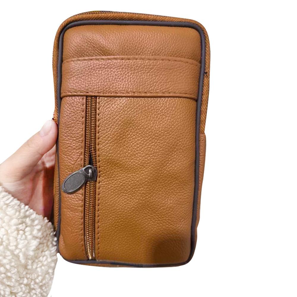 Large Capacity Mobile Phone Pouch Case Leather Phone Belt Hanging Pouch Mobile Phone коричневый