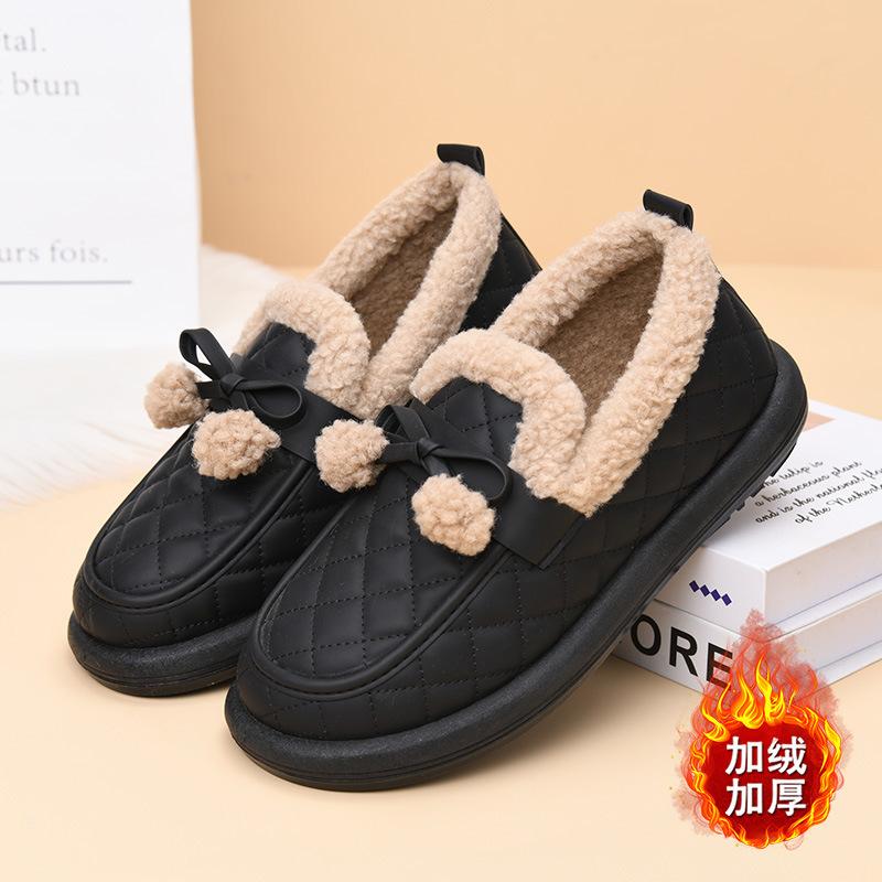 Winter New Fashion Warm Casual Soft-soled Cotton Shoes Women's Leather Waterproof Velvet Thickened Doudou Shoes