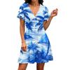 Women's Casual Short Sleeve Dress V Neck Hawaiian Print Summer Beachwear Lightweight Comfortable Fit Mini Dress