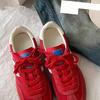 Cowhide version soft leather retro red German training shoes women's shoes Korean version lace-up flat casual board shoes sports Forrest Gump shoes