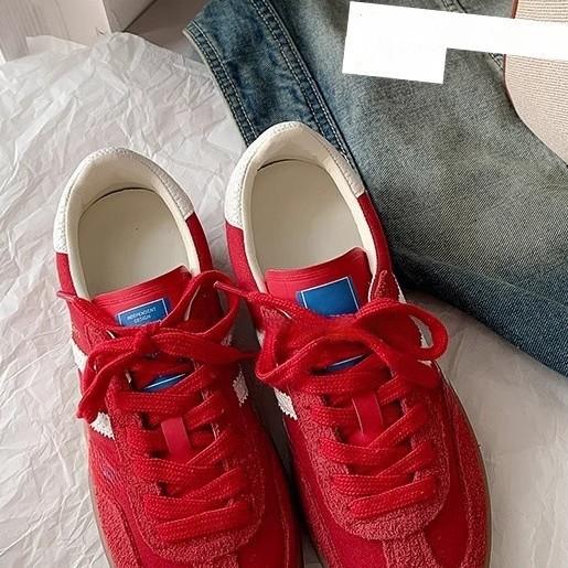 Cowhide version soft leather retro red German training shoes women's shoes Korean version lace-up flat casual board shoes sports Forrest Gump shoes