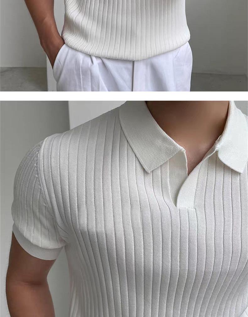 Men's Summer Slim Fit Korean Style Short Sleeve Polo Shirt, Turn-Down Collar, Solid Color, Casual Temperament.