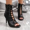 Lace-up High-heeled Cool Boots Women's Summer Lace Hollow Short Boots Stiletto Jazz Shoes Open-toed Women's Shoes
