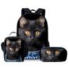 Animal Cat Three Piece Set Backpack+Lunch Bag+Pencil Case For Boy/Girls Children Best Gifts 2D Cartoon Teens Laptop SchoolBag