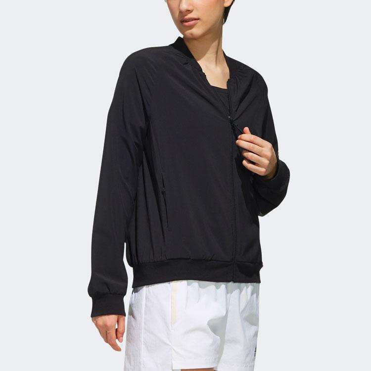 Adidas Logo Etykieta Boczna Kołnierz Baseballowy Zapinana na Zamek Kurtka Sportowa Kurtka Damska Czarna DY8616