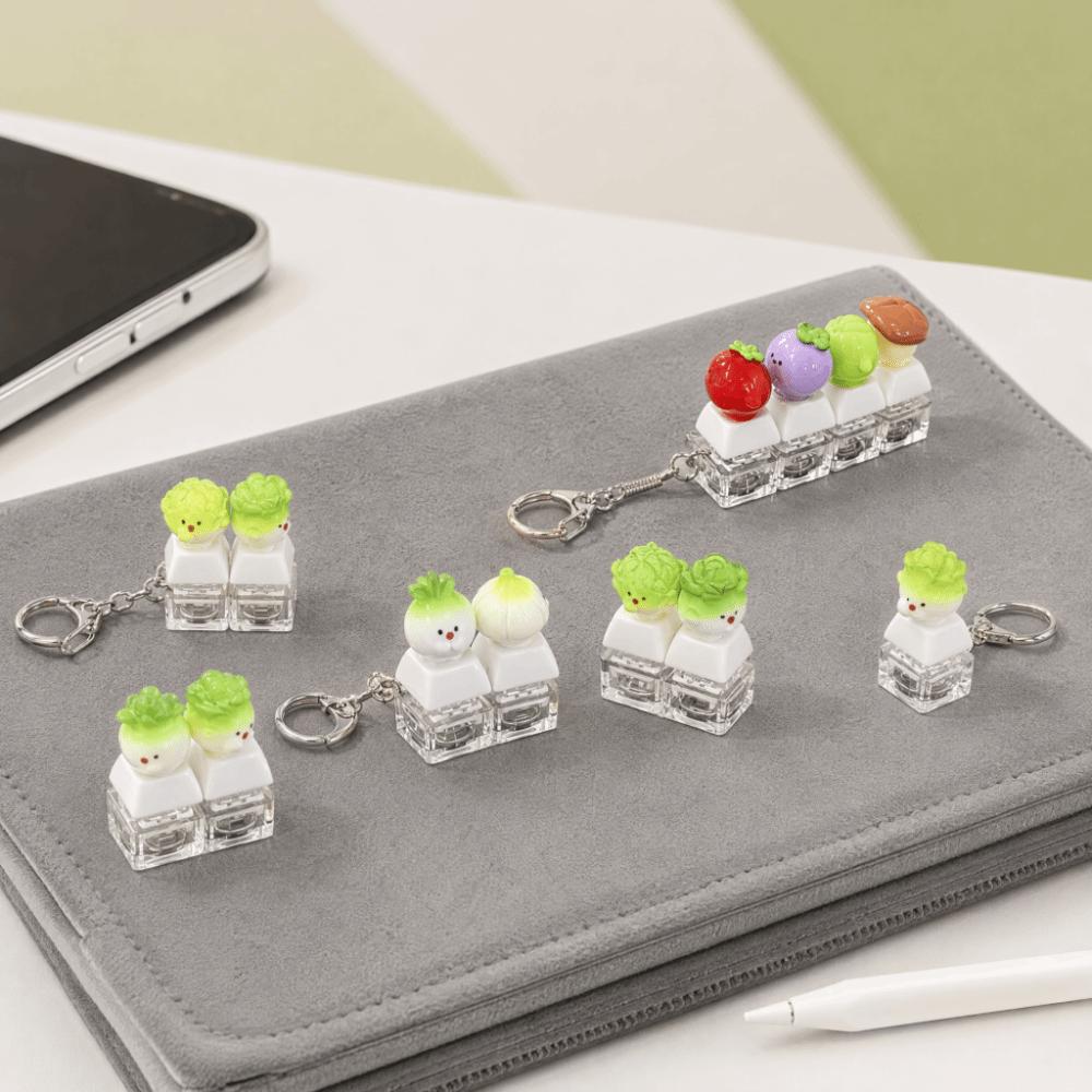 Funny Vegetable Clicker Keychain Plastic Mini Keyboard Pendant Hanging Charm