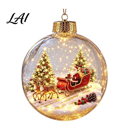 3D Winter Scene Baubles Glowing Christmas Story Ornament Light-Up Ball with Warm LED Light Mini Holiday Acrylic Festive Tree in Clear Hanging