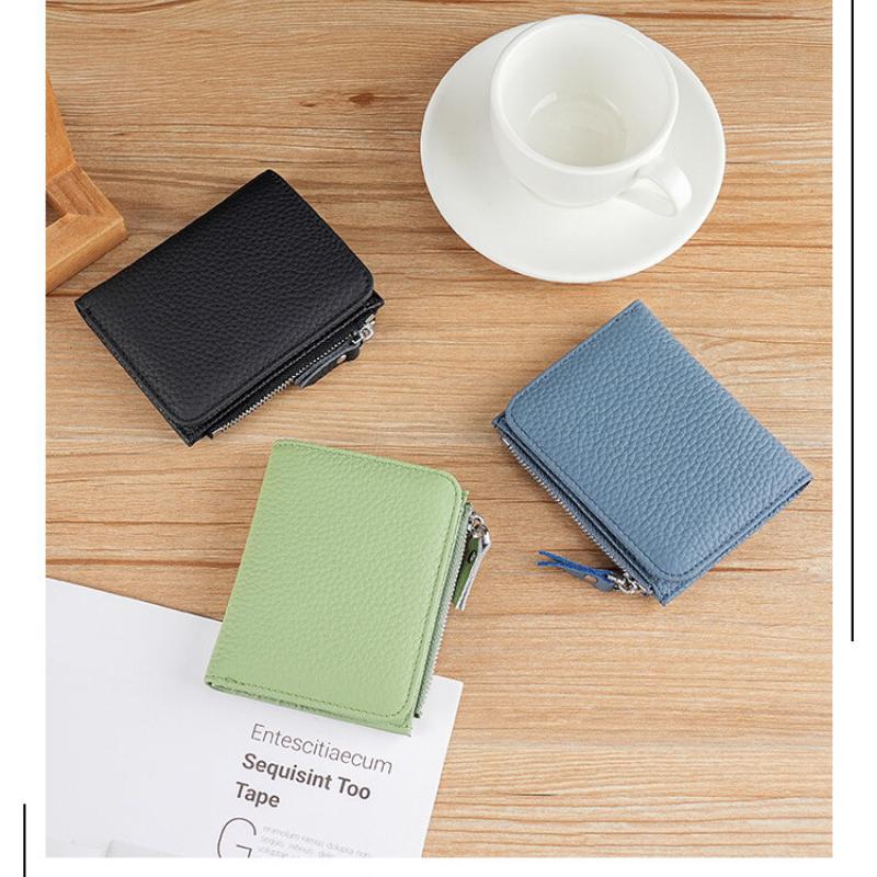 Japanese Style Fashion Ultra Thin Short Purse Large Capacity Women RFID Real Leather Wallet Zipper Coin Card Purse