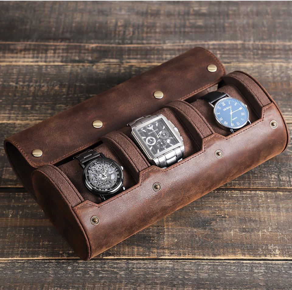 Vintage Leather Mechanical Watch Travel Box - Three-Piece Set
