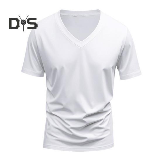 Herren Sommer T-Shirt Kurzarm V-Ausschnitt Einfarbig Schnelltrocknend Locker Pullover Mittellanges Oberteil für Sport Büro Dating