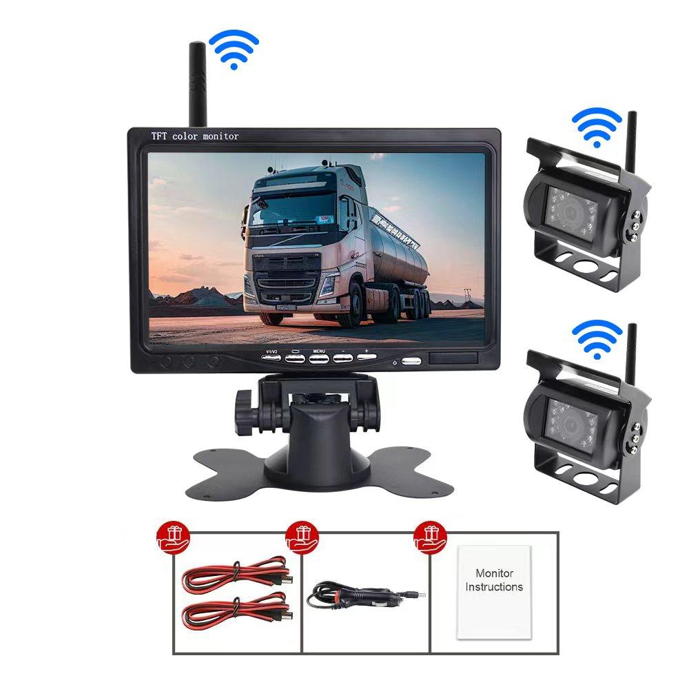 7" Wireless Reverse Camera System HD Night Vision Rear View Monitor for Truck RV Bus Trailer Excavator 12V-24V Backup Camera