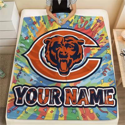 Custom Name Chicago Bears Flannel Blanket, High Quality Comfortable for All Seasons, Home Decor, Warmth and Comfort
