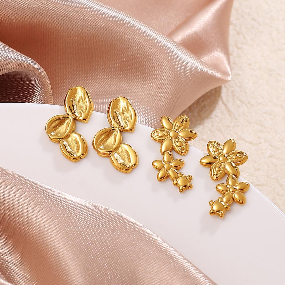 Stylish cute exquisite wind irregular shape stud earrings stainless steel gold plated variety earrings women