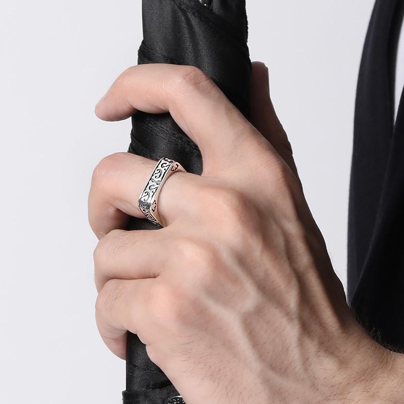 Verstellbarer Sterling Geometrischer Quadratischer Ring Herren Damen Vintage Minimalistischer Band Retro Unisex Schmuck