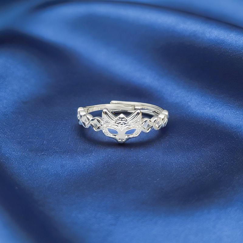 

999 Sterling Silver Fox Mask Open Ring: Luxury Niche Design for Women & Couples, Versatile for Index Finger.