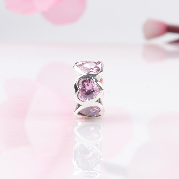 Pan Jia S925 Sterling Silver Heart-shaped Rhinestone Beads - Fashionable DIY Accessories