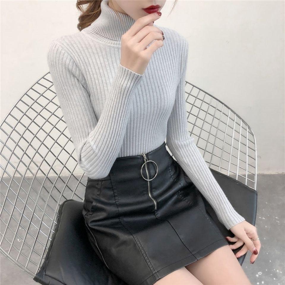 Women's Slim Fit Solid Turtleneck Sweater - Versatile Fashion Knit Pullover for Autumn & Winter