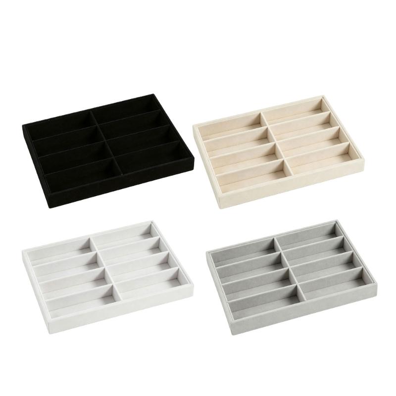 Open Glasses Storage Tray with 8 Separate Compartments, Single-Level Fabric-Covered Layout for Visible Eyewear Storage