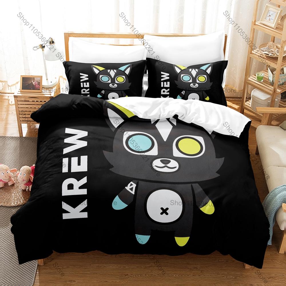 Cool ItsFunneh Krew Teddies Bedding Set Duvet Cover + 2 Pillowcases Cute Cartoon Krew Plush Teddy Kids Gaming Bedroom Decor