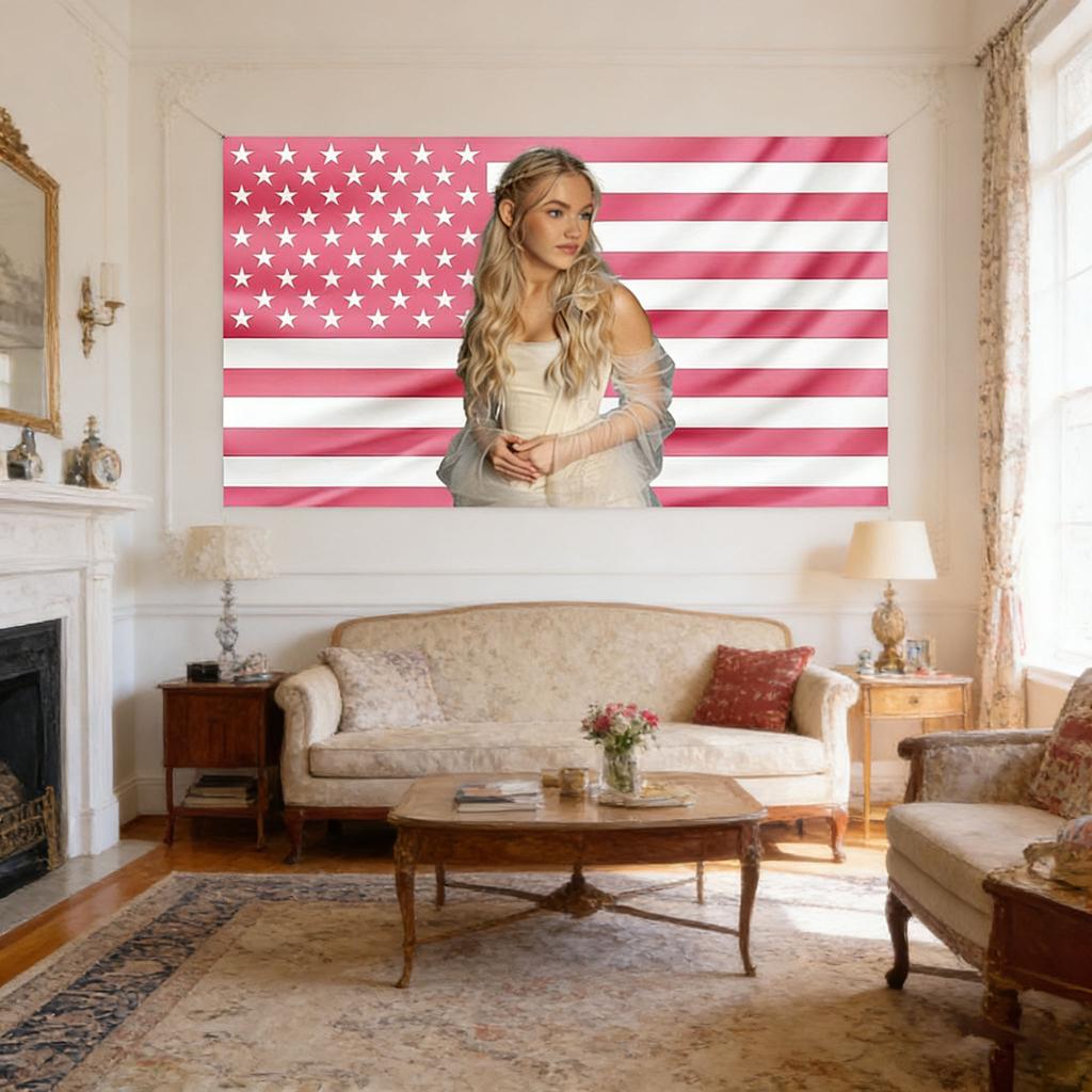 2D Print Freya Tapestry, Zombies 4 Nova Wava Style, Pink Usa Flag Wall Art, Easy To Hang Decor For Home & Office