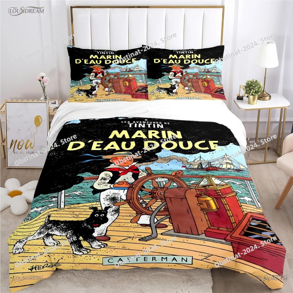 T-Tintines All Season Duvet Cover Cartoon Funny Bedding Set Printed Sheet Pillowcase Bed Soft Quilt Cover Full Queen King Size