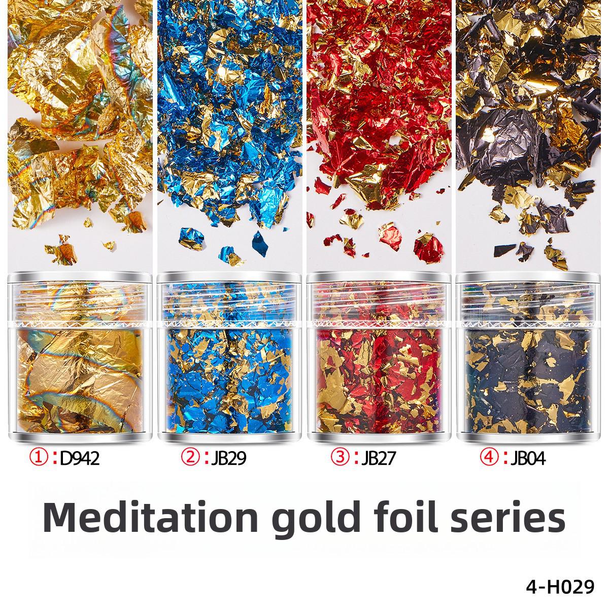 

Набор ультратонких фрагментов золотой и серебряной фольги для дизайна ногтей 4 Bottles/Set