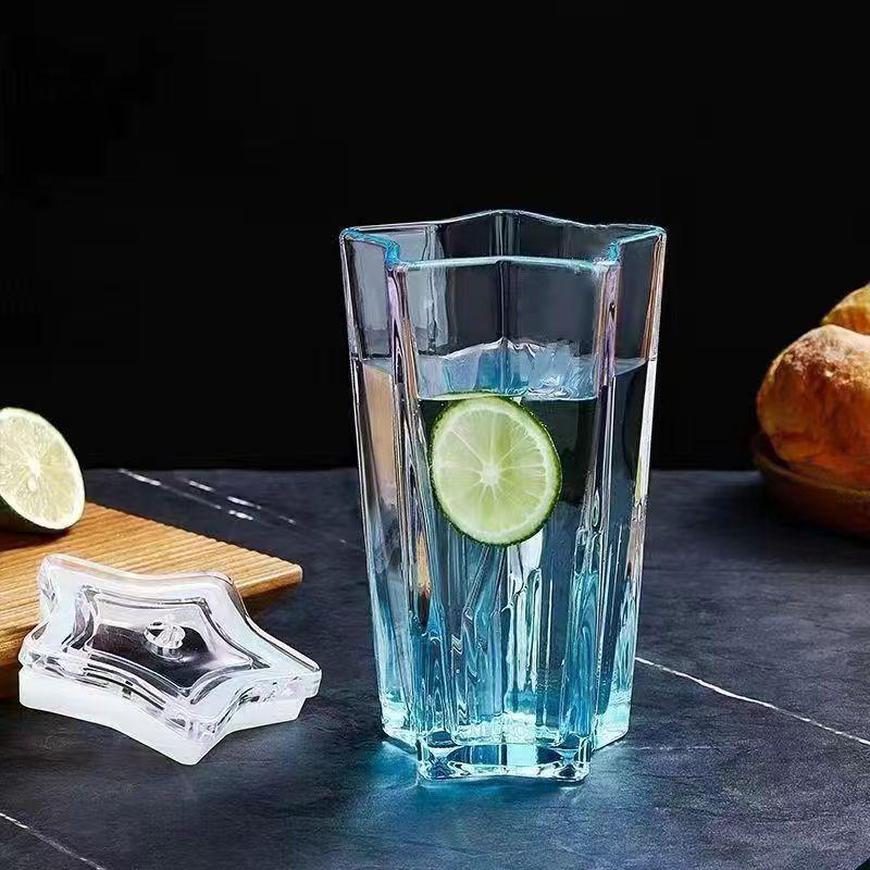 Gradient Star Glass Straw Cup with Lid - Ideal for Cold Drinks, Coffee & Water 300ml