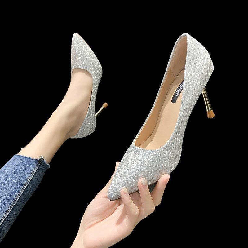 High heeled shoes pointed new shallow mouth cover feet Korean thin heeled professional women's shoes