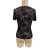 Elegant Fan-shaped V-neck Solid Color Lace Sexy T-shirt Slim Fit Slimming Top Women's Clothing