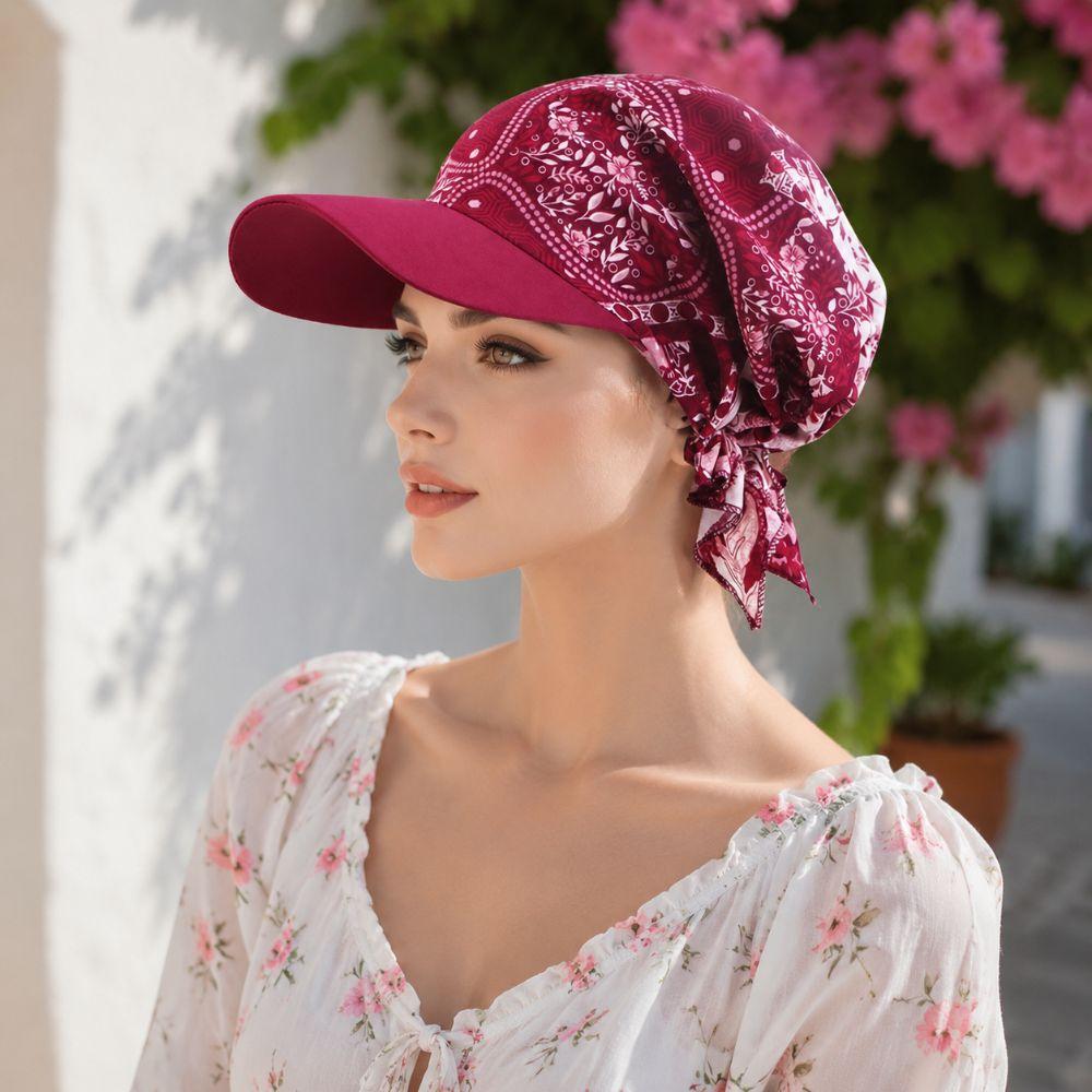 Ethnic Prints Headscarf with Brim Lace-up Style Headscarf Baseball Cap Summer Outdoor