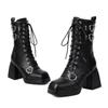Autumn and Winter High-heeled Platform and Ankle Boots Square Head Front Lace-up Low-tube Martin Boots for Women