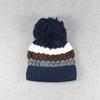Europäische und amerikanische Winter-Übergröße Wollmütze mit Bommel, Zopfmuster-Streifen-Strickmütze, warme Outdoor-Kopfbedeckung