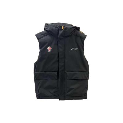 Li Ning Série CBA Cor Sólida Casual Esportivo Zíper Gola Alta Colete de Penas Masculino Colete Preto AMRT043-1