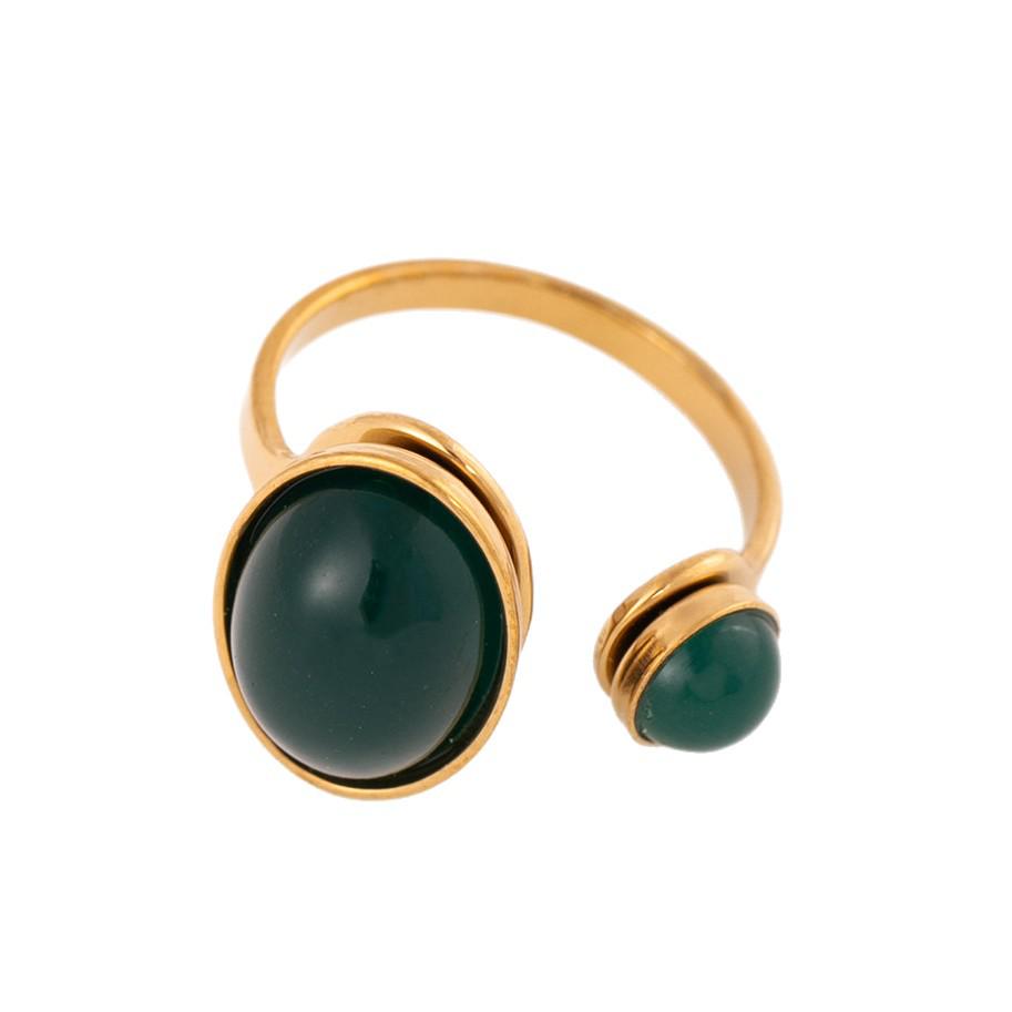 Stainless Steel Turquoise Open Ring with 18k Gold Vacuum Plating