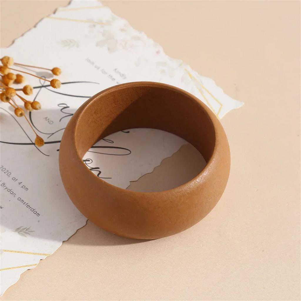 Fashion Fun Women Personality Elegant Natural Wood Square DIY Bracelet Jewelry Layering Ladies Vintage Geometric Layering Bangle