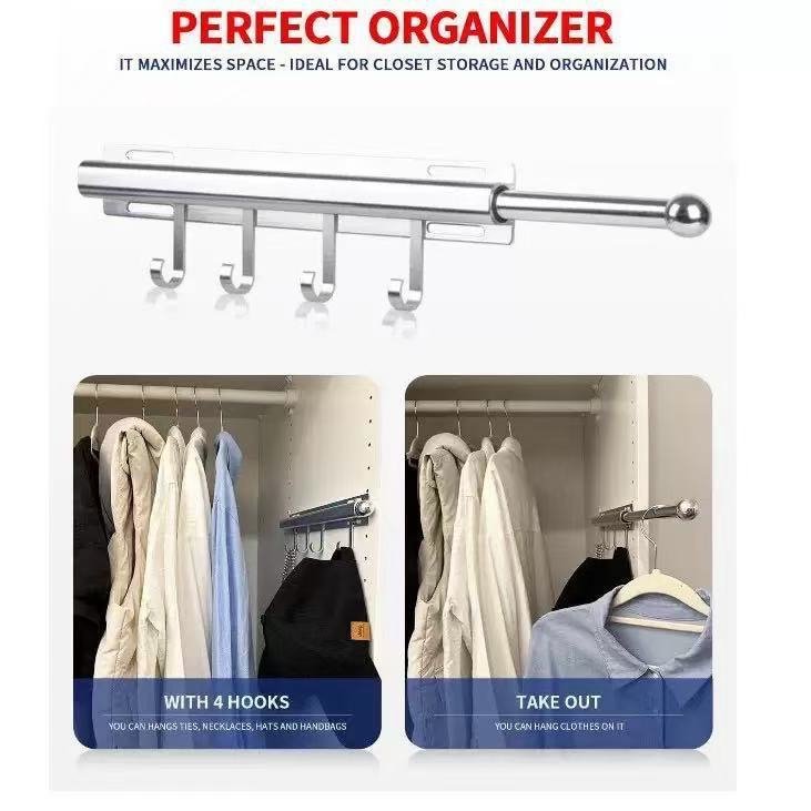 Moderner Metall-Kleiderorganizer mit 4 Haken zur Aufbewahrung im Kleiderschrank und für Kleiderbügel