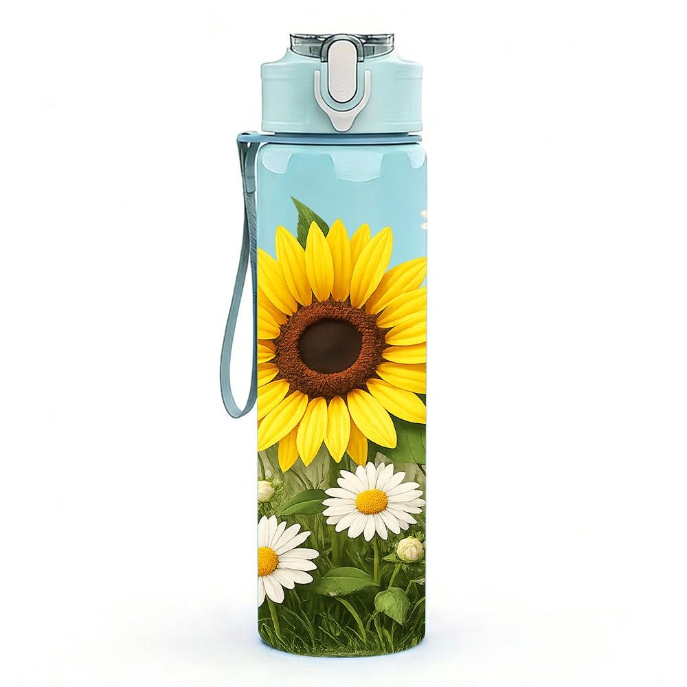 1PC Sunflower Daisy Mix 750ml Color Plastic Sports Water Bottle Leakproof Flip Straw Lid Suitable for Sports Office Home Use