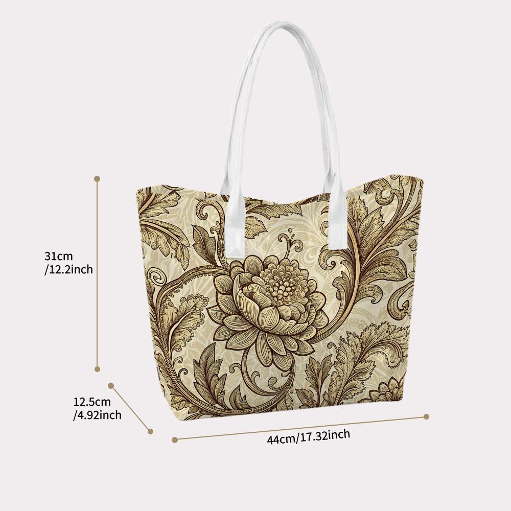Vintage Floral Pattern Tote Bag Casual Large Capacity Top Handle Handbag for Daily Shopping Travel Outdoor Use