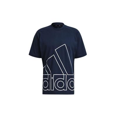 Big Logo Print Round Neck Short Sleeve T-Shirt Men Tops Navy GU4292