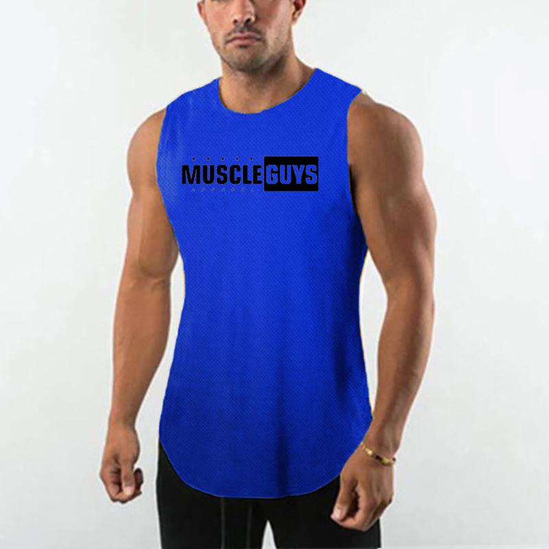 Muscleguys Men's Bodybuilding TankTop Summer New Tide Youth Fitness Sleeveless T-shirt Mesh Undershirt Personality Muscle Vest Gym Clothes