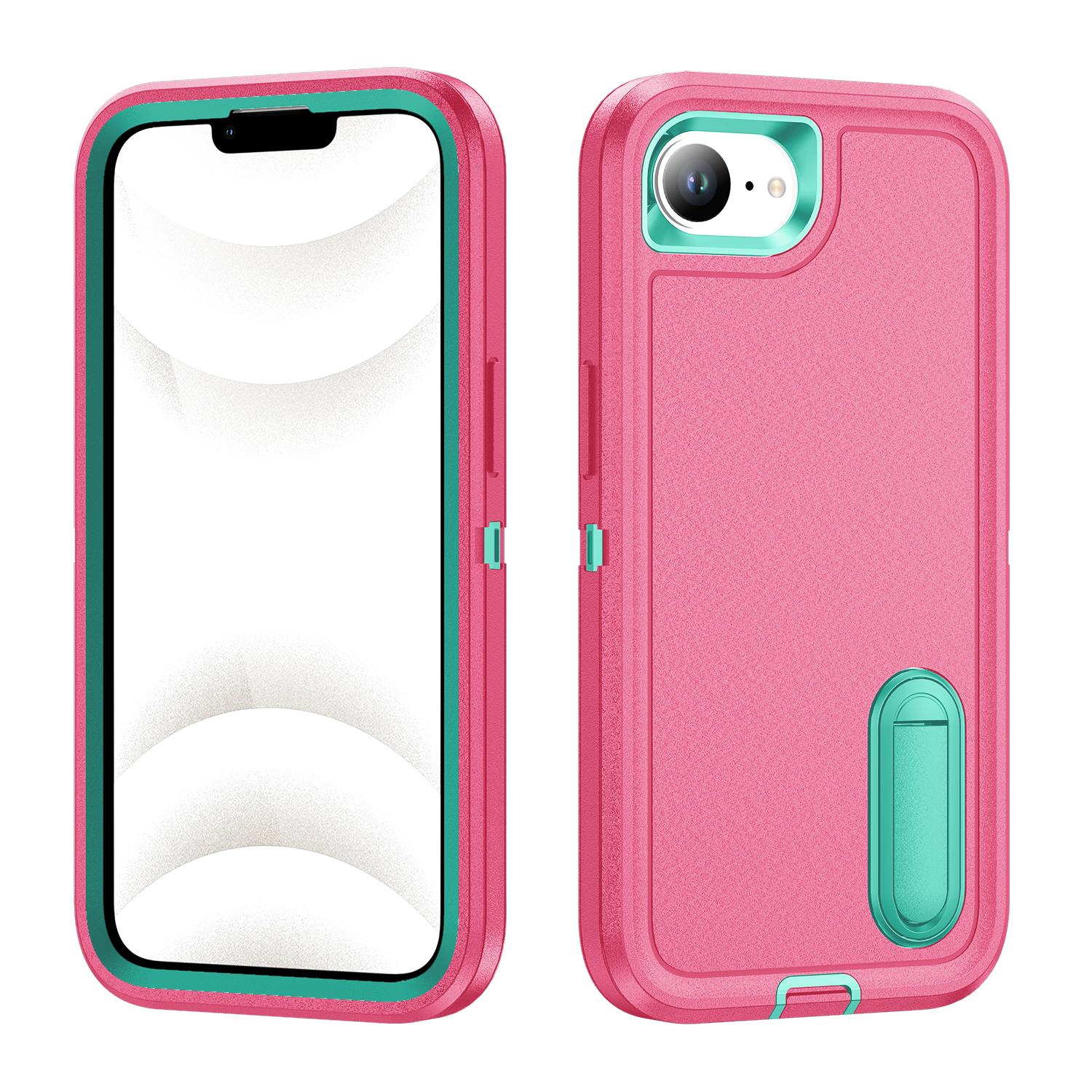 

For iPhone 16e Case Case Kickstand Phone Cover PC+Silicone+EVA 3-in-1 Design Rose+Light Cyan