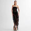 Foreign Trade Amazon Wish Women's New Lace See-Through Dress, Fashionable and Sexy Off-Shoulder Strapless Long Dress