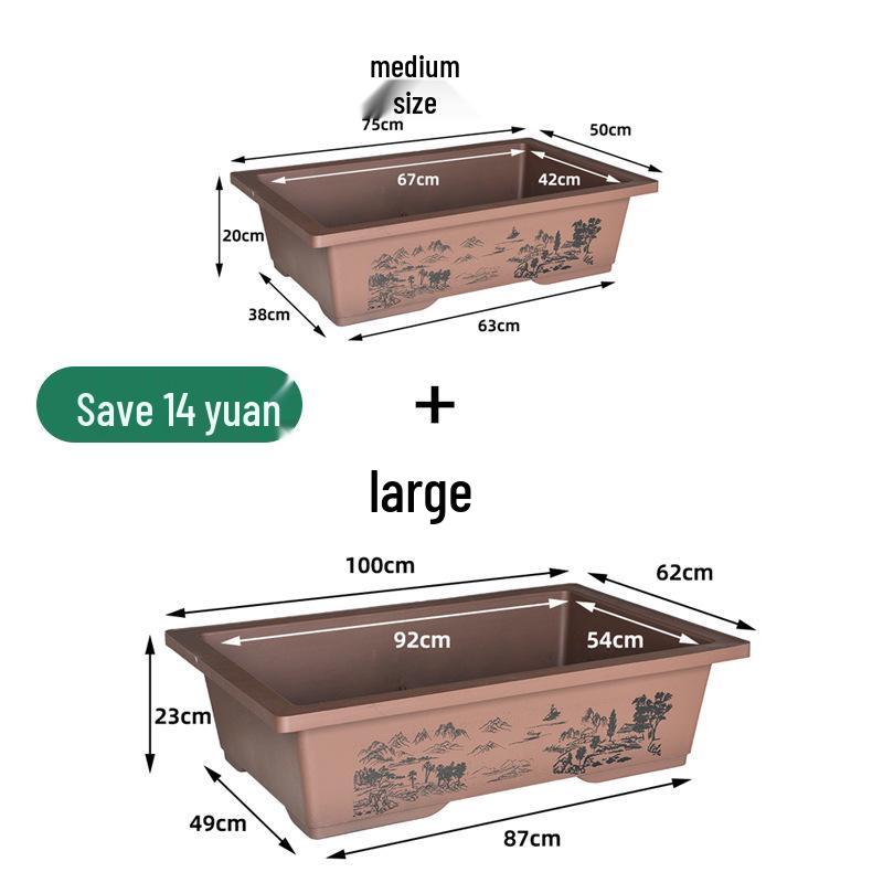 Extra Large Rectangular Faux Zisha Bonsai Pot with Water Absorbing Rockery Stone