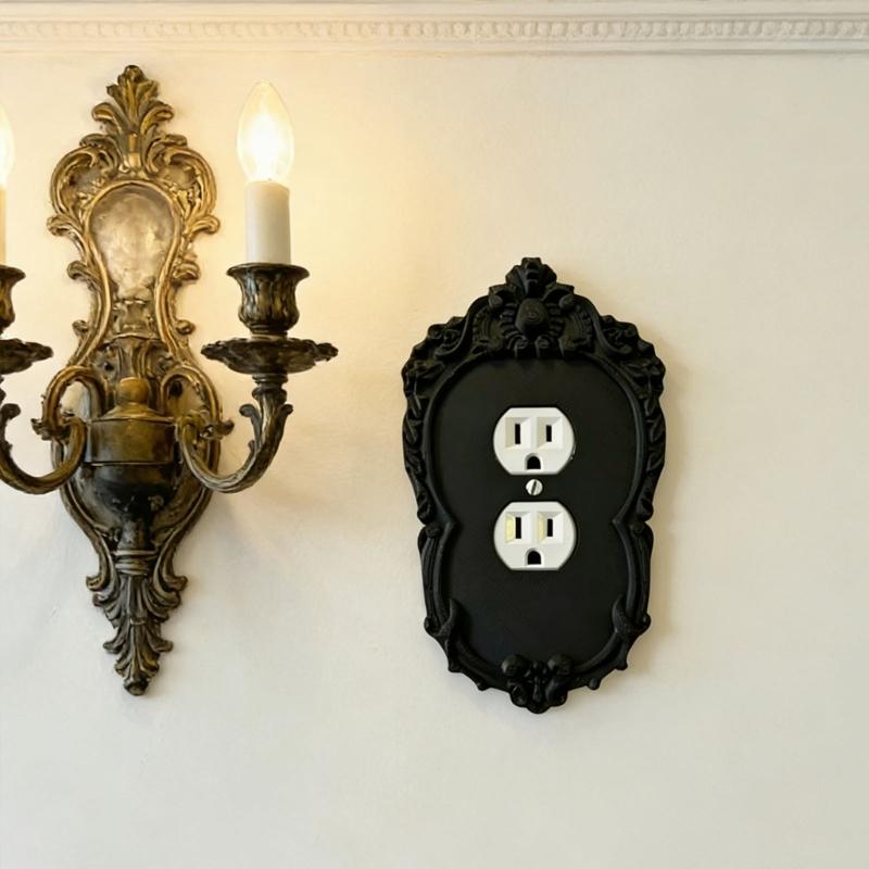 Gothic Style Wall Switches Plate Cover Elegant Decorative Plastic Panel Elegant Black Wall Panel Cover For Home Decoration