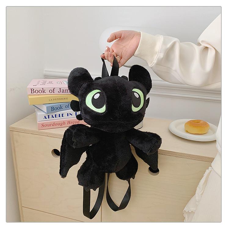 Toothless Plush Double Backpack For Kids With Zipper Closure And Phone Pocket